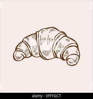Croissant. Isolated vector outline illustration of the pastry. Hand-drawn vintage linear sketch of the baked good. Stock Vector