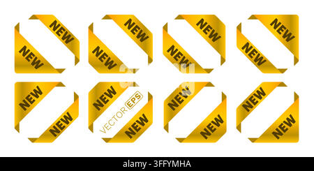 Golden NEW Corner Labels Set for Product Promotion, ideal for new arrivals and special offers. Vector illustration. Stock Vector