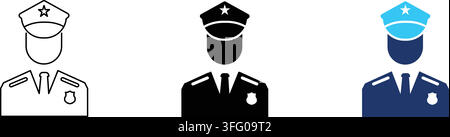 Police officer icon set, cop security guard avatar symbol, law enforcement public safety concept Stock Vector