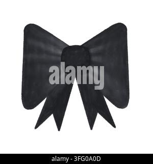 Hand drawn black decorative ribbon bow illustration isolated on white background Stock Photo
