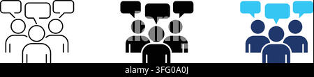 Group discussion icon representing team communication, social speech bubbles, crowd opinion and public chat. Symbol of community forum Stock Vector