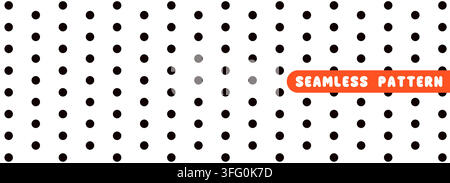 Modern polka dot seamless pattern with dark circles and an orange label. Stock Vector