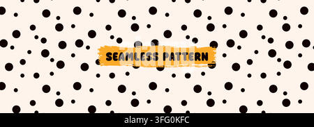 Polkadot seamless pattern with different dot styles and a yellow label. Stock Vector