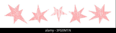Five star rating set of elements. Pink chalk simple elements on white background. Stock Vector
