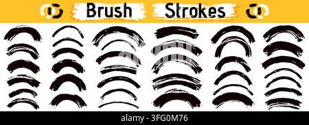 Collection of black dry brush arch elements. Wavy semi-circles, hand drawn details. Stock Vector