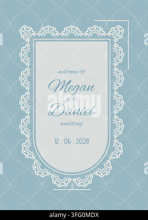 Wedding frame with scalloped edges on embroidery theme. Stock Vector
