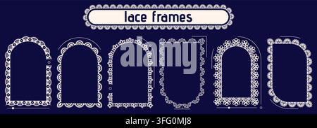 Pack with different seamless lace scalloped white frames. Stock Vector