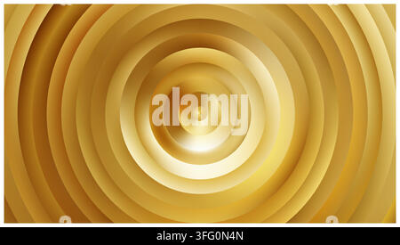 Golden concentric rings. Smooth metallic radial background. Stock Vector