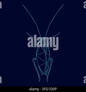 Cockroach low poly triangulation triangulated polygonal electric cyan blue vibrant aqua neon color vector illustration image outline contour line Stock Vector