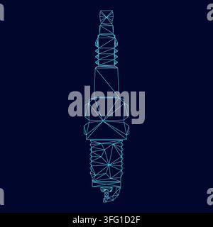 Spark plug low poly triangulation triangulated polygonal electric cyan blue vibrant aqua neon color vector illustration image outline contour line Stock Vector