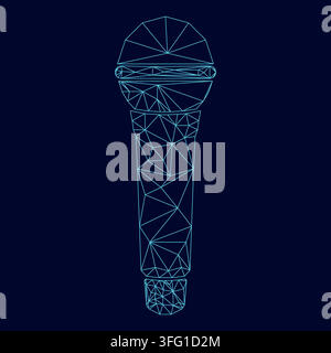 Microphone low poly triangulation triangulated polygonal electric cyan blue vibrant aqua neon color vector illustration image outline contour line Stock Vector