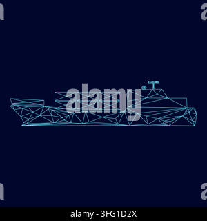 Merchant ship low poly triangulation triangulated polygonal electric cyan blue vibrant aqua neon color vector illustration image outline contour line Stock Vector