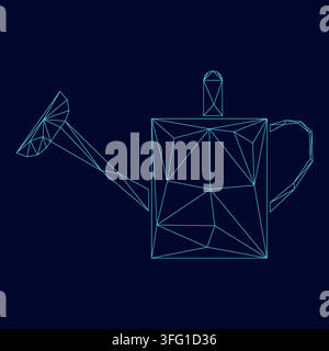Watering can low poly triangulation triangulated polygonal electric cyan blue vibrant aqua neon color vector illustration image outline contour line Stock Vector