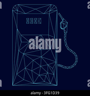 Gas station low poly triangulation triangulated polygonal electric cyan blue vibrant aqua neon color vector illustration image outline contour line Stock Vector
