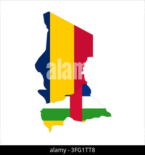 Flag map outline shape of Chad and Central African Republic. Flags of countries fill the shapes with their colors. Symbol of regional cooperation, identity and partnership Stock Vector