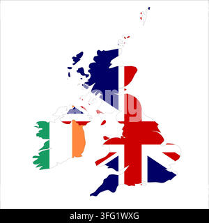 Flag map outline shape of British Isles Countries - United Kingdom and Ireland. Flags of countries fill the shapes with their colors. Symbol of regional cooperation, identity and partnership Stock Vector