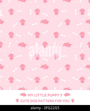 Cute puppy and bone seamless pattern with playful dog characters, white bones and tiny stars on a pastel pink background. Adorable design for pet and Stock Vector