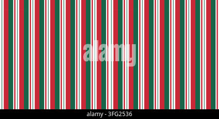 Seamless christmas pattern with vertical red green and white stripes inspired by candy cane colors creates a festive background for wrapping paper and Stock Vector