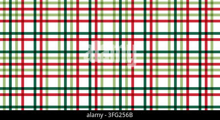 Seamless christmas plaid pattern with intersecting red and green stripes on a white background creates a festive checkered design for holiday wrapping Stock Vector
