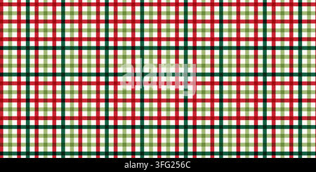 Seamless christmas plaid pattern with closely spaced red and green stripes forms a festive checkered grid on a cream background for wrapping paper and Stock Vector