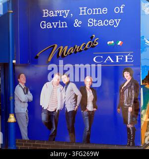 Gavin and Stacey hoarding at Marco's Cafe  Whitmore Bay, Barry Island, South Wales, United Kingdom Stock Photo