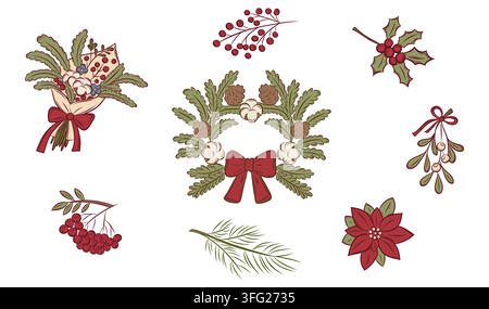 Vector set of winter Christmas botanical decorations Stock Vector