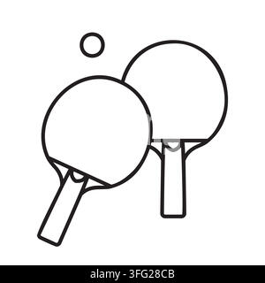 table tennis rackets and ping pong ball simple line icon - vector illustration Stock Vector