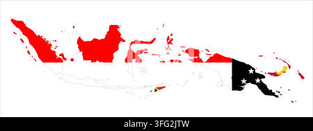 Flag map outline shape of Indonesia, Papua New Guinea and East Timor. Flags of countries fill the shapes with their colors. Symbol of regional coopera Stock Vector