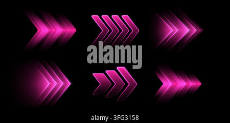 Glowing pink arrows, dynamic glowing pointers, fast motion concept. Stock Vector