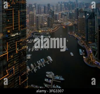 Aerial view of the illuminated marina and city lights of Antibes at ...