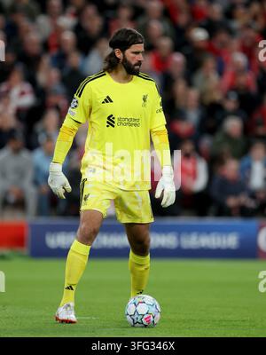 Alisson Becker, goalkeeper of Liverpool on the ball during the UEFA ...