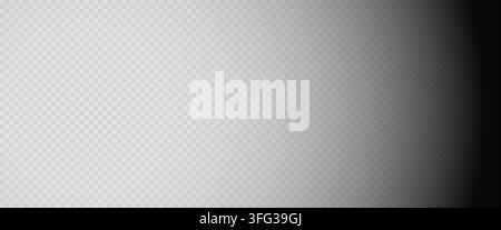 Black gradient overlay. Transparent fading shadow effect creating smooth transition from dark to light edges Stock Vector