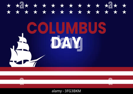 Columbus day celebration graphic with a vintage ship silhouette and american flag inspired background Stock Vector