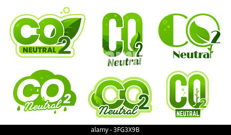 Co2 carbon neutral vector icons, zero dioxide emission pictogram labels. Sustainability, clean energy and carbon neutrality, renewable resources, clim Stock Vector