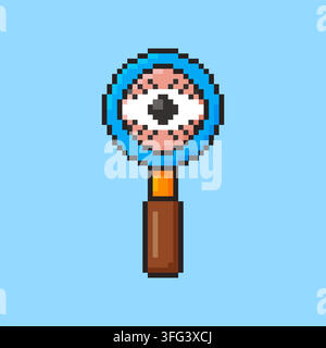 Pixel art Magnifying Glass for Searching and Spying Concept game asset design Stock Vector
