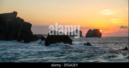 Sunset over the ocean coast near Santander in Spain Stock Photo