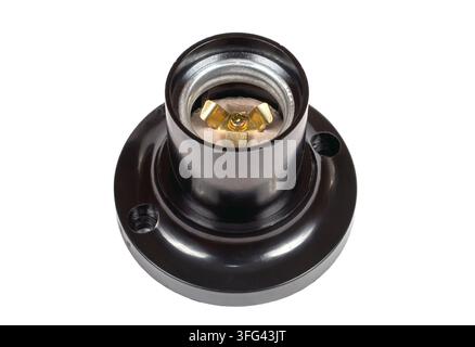 Light bulb socket isolated on white background. Socket for an electric lamp close-up. Stock Photo