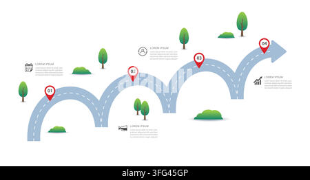 Business roadmap infographic template with 4 steps road concept presentation. Stock Vector