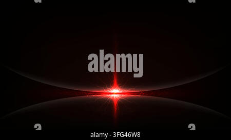 Futuristic red energy light arc bursts at the center with electric sparks and glowing particles on dark sleek background creating dynamic power displa Stock Vector