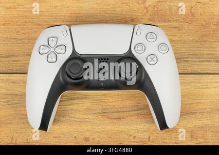 Bogota, Colombia - August 2026 Playstation 5 dualsense controller representing modern video gaming technology Stock Photo