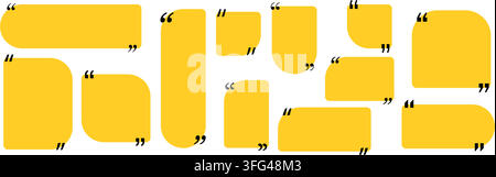Quote box title pack isolated. Yellow geometric shapes speech quotation mark frames. Text talk info message box borders. Dialog mark speech quotes ico Stock Vector