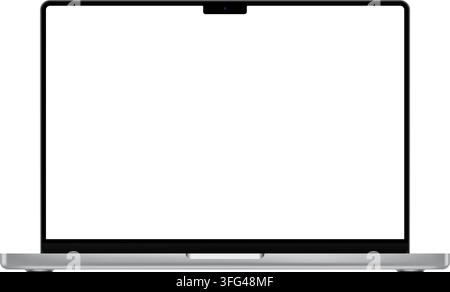 Realistic silver laptop empty screen frame overlay mockup. Mobile PC display template isolated on transparent bg. Device front view. Notebook display Stock Vector