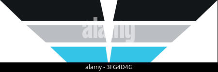 Flat illustration of a modern geometric wing design built from angular black gray white and blue horizontal sections Stock Vector