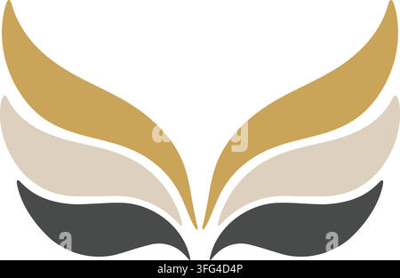 Flat illustration of elegant abstract wings formed by sweeping golden and cream shapes above curved black lower sections Stock Vector