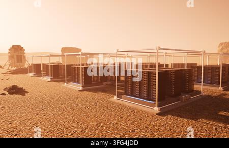 3d rendering data center on mars with server racks for interplanetary computing Stock Photo