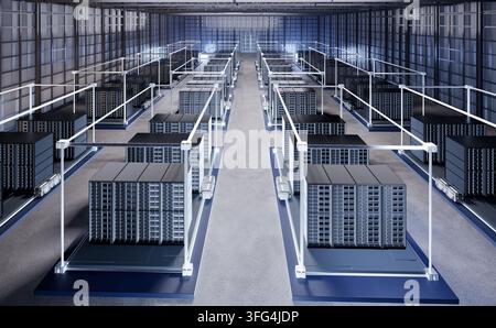 3d rendering data center interior or server room inside  full with racks Stock Photo