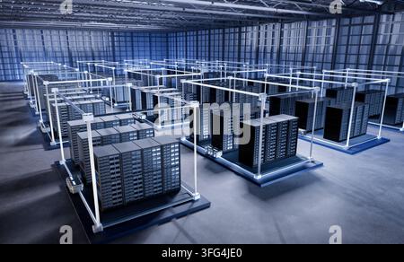 3d rendering data center interior or server room inside  full with racks Stock Photo