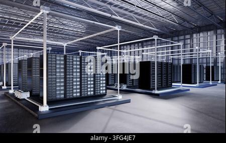 3d rendering data center interior or server room inside  full with racks Stock Photo
