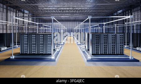 3d rendering data center interior or server room inside  full with racks Stock Photo