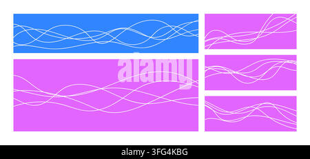 Squiggle cable lines set, wavy and curvy stroke. Wiggly irregular long element isolated on peach background, vector illustration. Stock Vector